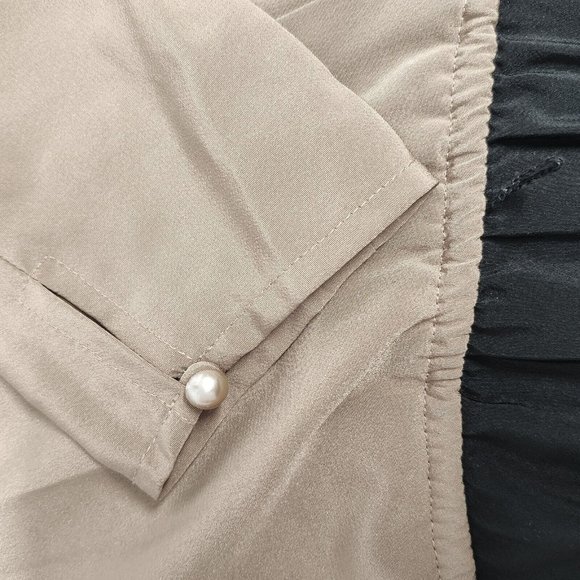 VTG Liz Roberts Black Beige Color Block Long Sleeve Polyester Maxi Dress Size 10 - Picture 11 of 11